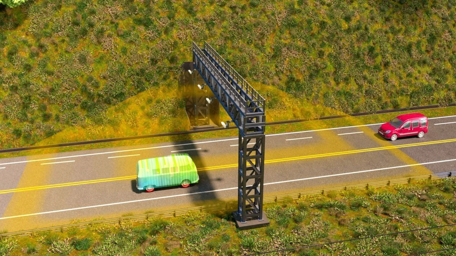 Pórtico eletrônico de pedágio free flow em rodovia brasileira